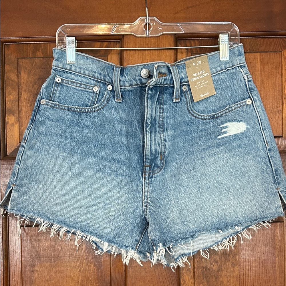 Madewell Light Blue High-Rise Frayed Denim Shorts